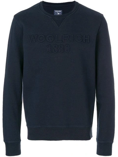 Shop Woolrich Embossed Logo Jumper In Blue