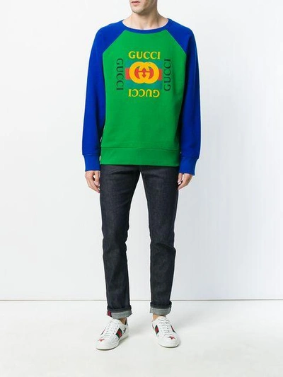 Shop Gucci Print Sweatshirt In Green