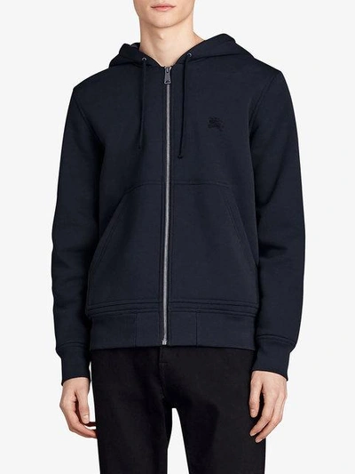 Shop Burberry Check Detail Hooded Sweatshirt In 41000 Navy