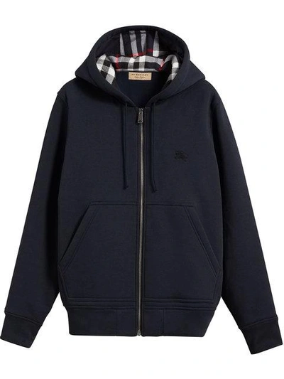 Shop Burberry Check Detail Hooded Sweatshirt In 41000 Navy