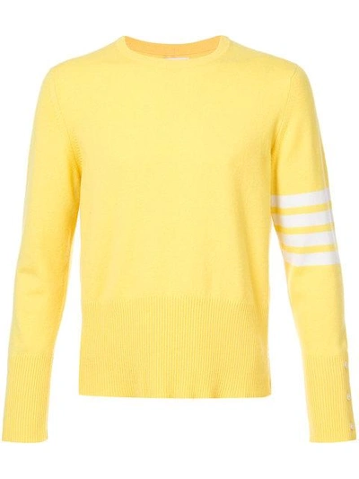 Shop Thom Browne Crewneck Pullover With 4-bar Stripe In Yellow Cashmere