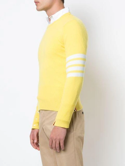 Thom Browne Crewneck Pullover With 4-bar Stripe In Yellow Cashmere