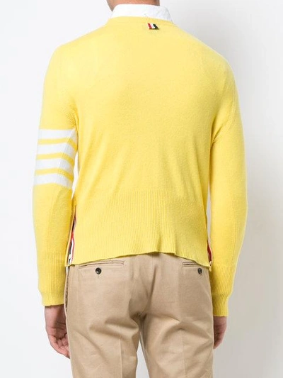 Shop Thom Browne Crewneck Pullover With 4-bar Stripe In Yellow Cashmere