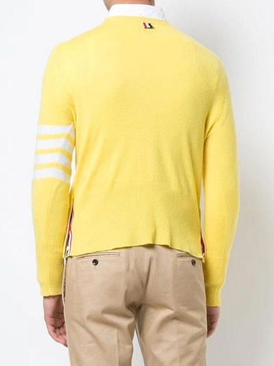 Thom Browne Crewneck Pullover With 4-bar Stripe In Yellow Cashmere