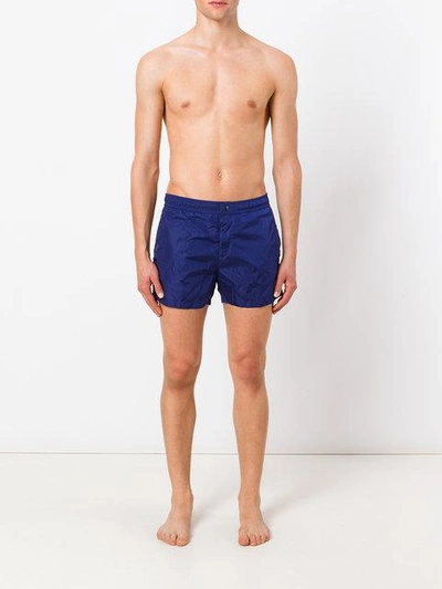 Shop Moncler Side Stripe Swim Shorts In Blue