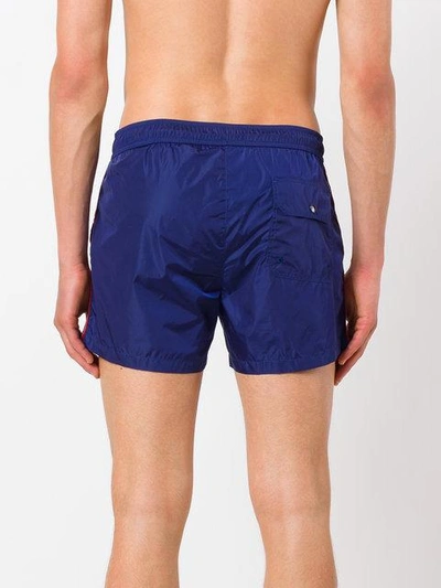 Shop Moncler Side Stripe Swim Shorts In Blue