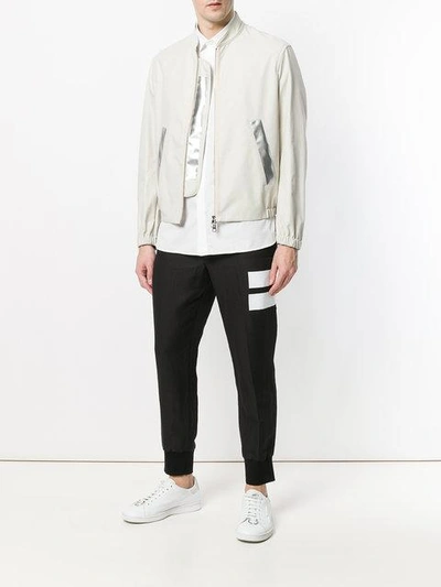 Shop Neil Barrett Metallic Tape Detail Bomber Jacket In Neutrals