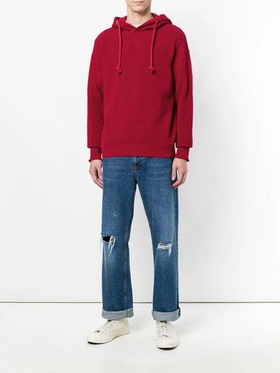 Shop Maison Margiela Knitted Hooded Sweatshirt In Red