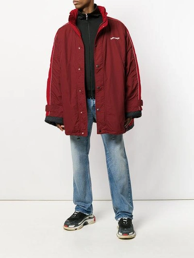 Shop Balenciaga Red Oversized Logo Parka