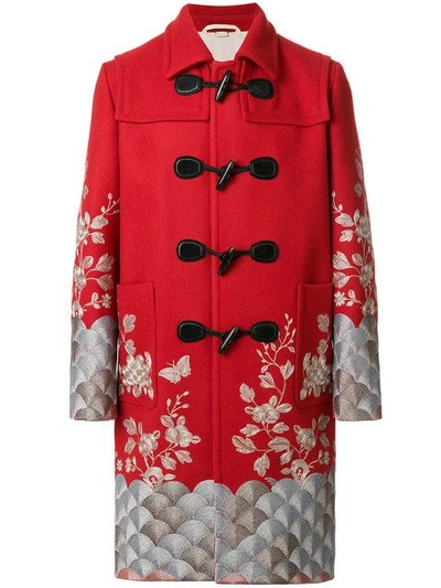 Shop Gucci Embroidered Twill Coat In Red