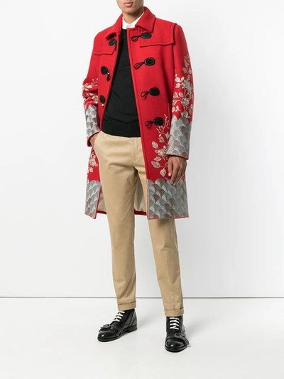 Shop Gucci Embroidered Twill Coat In Red