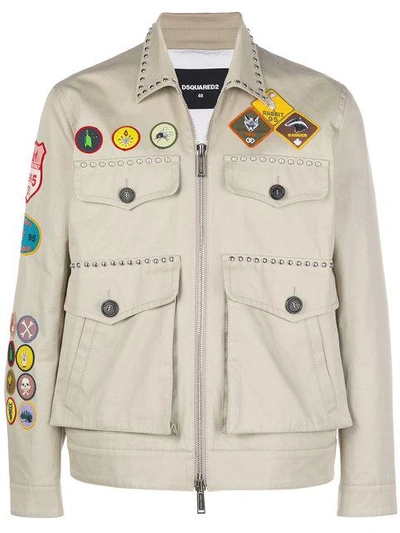 Shop Dsquared2 Patch Studs Military Jacket - Nude & Neutrals