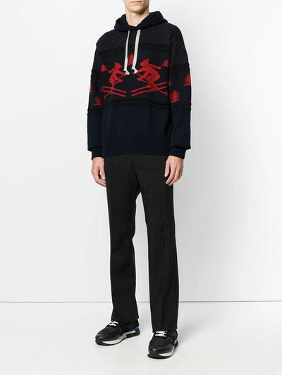 Shop Junya Watanabe Man Knitted Ski Hoodie - Navy Red