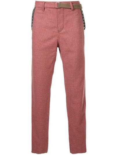 Shop Sacai Checked Tailored Trousers In Red