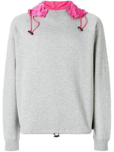 Shop Valentino Contrast Hood Sweatshirt In Grey