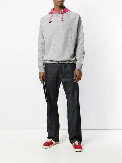 Shop Valentino Contrast Hood Sweatshirt In Grey