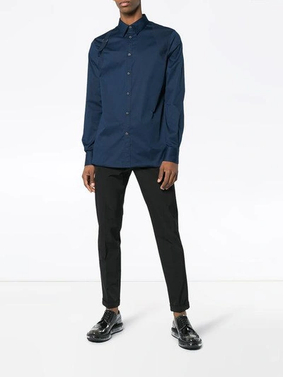 Shop Alexander Mcqueen Harness Long Sleeved Cotton Shirt - Blue