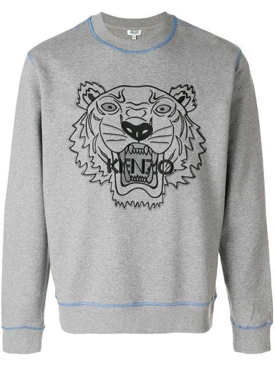 Shop Kenzo Embroidered Tiger Sweatshirt In Grey