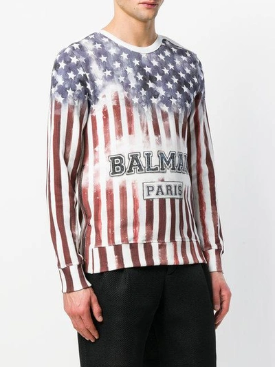 Shop Balmain American Flag Sweatshirt In Red