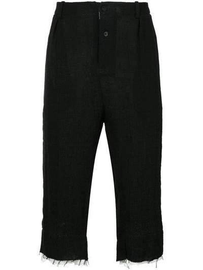 Shop Aleksandr Manamïs Cropped Frayed Trousers - Black
