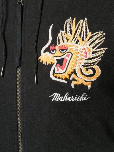 Shop Maharishi Long Sleeved Dragon Hoodie In Black