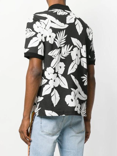 Shop Msgm Floral Print Polo Shirt - Black