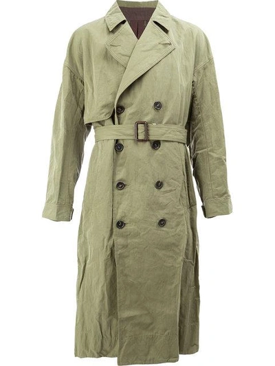 Shop Ziggy Chen Double Breasted Trench Coat - Green