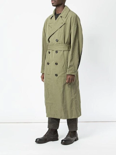 Shop Ziggy Chen Double Breasted Trench Coat - Green