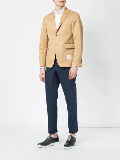 Shop Thom Browne Unconstructed Classic Single Breasted Sport Coat With Grosgrain Placket In Light Weight High Density In Nude & Neutrals