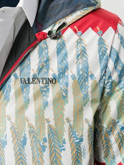 Valentino Feather Print Windbreaker In Red