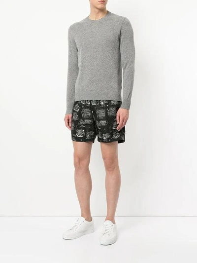 Shop Moncler Print Drawstring Shorts In Black