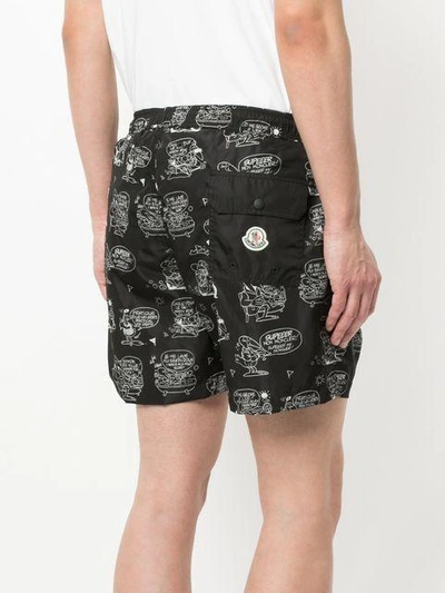 Shop Moncler Print Drawstring Shorts In Black