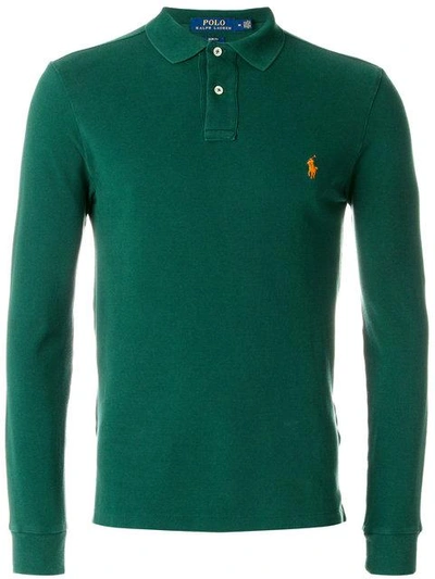 Shop Polo Ralph Lauren Long Sleeved Polo Shirt In Green