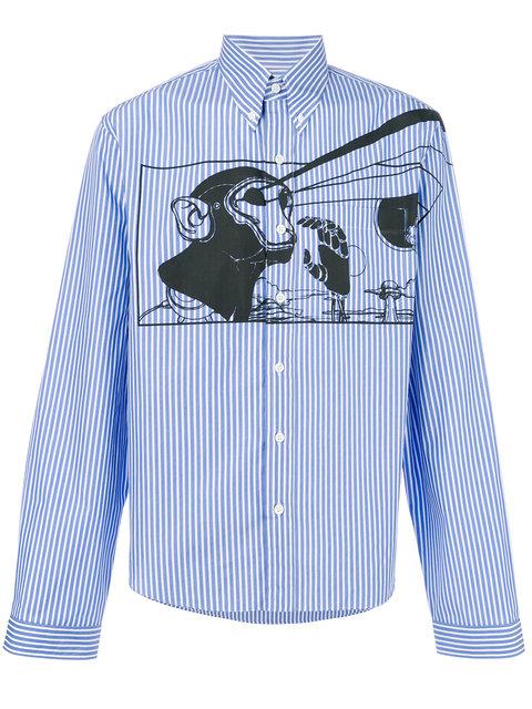 Prada Monkey-print Striped Cotton Shirt In Blue | ModeSens