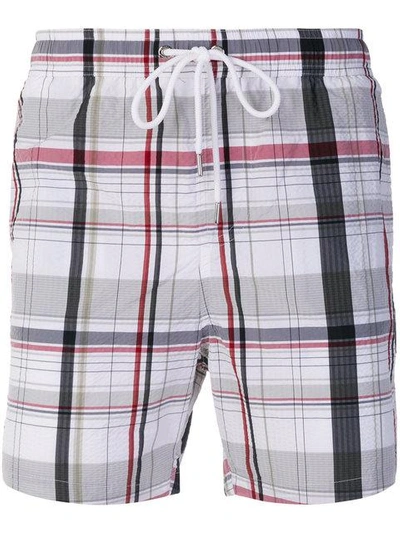 Shop Moncler Checked Swim Shorts In White