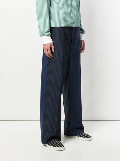 Shop Marni Loose Fit Striped Chinos In Blue