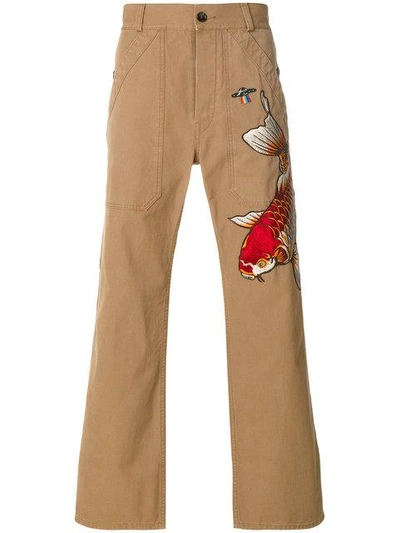 Shop Gucci Fish Appliqué Cropped Trousers In Neutrals
