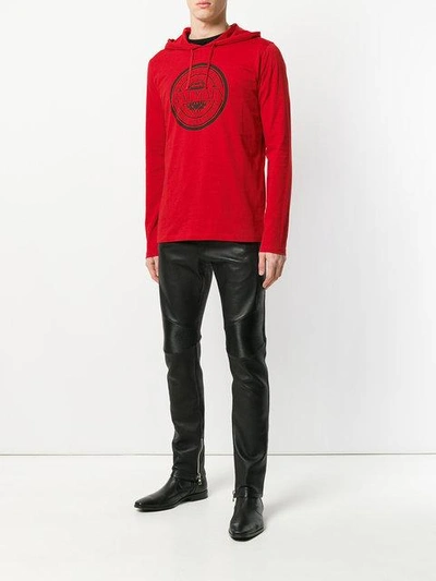 Shop Balmain Logo Print Hooded T-shirt - Red