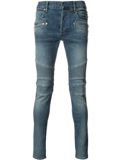 Shop Balmain Skinny Biker Jeans In Blue