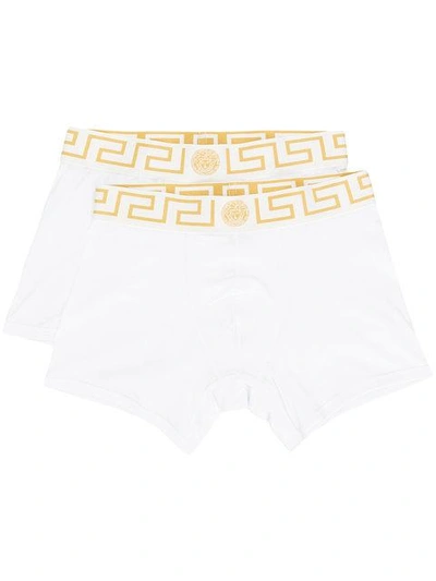 Shop Versace Greek Key Logo Band Underwear Set In White