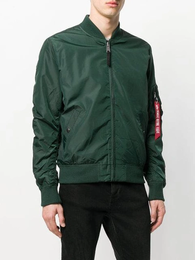 Shop Alpha Industries Zipped Bomber Jacket - Green