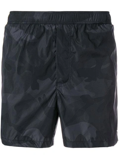 Shop Valentino Camouflage Print Swim Shorts In Black