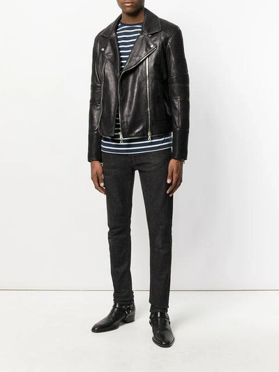 Shop Balmain Leather Biker Jacket - Black