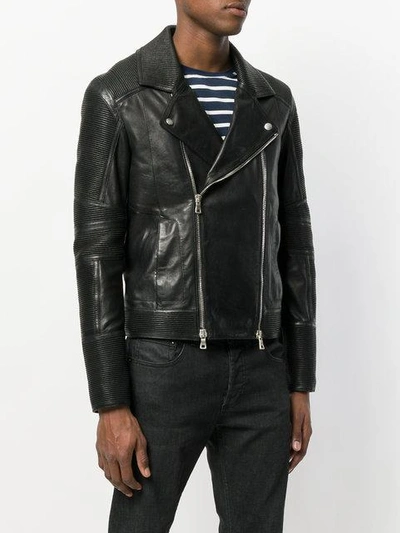 Shop Balmain Leather Biker Jacket - Black