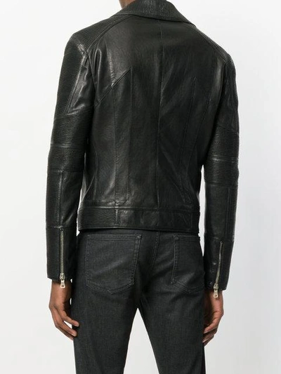 Shop Balmain Leather Biker Jacket - Black