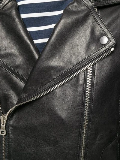 Shop Balmain Leather Biker Jacket - Black