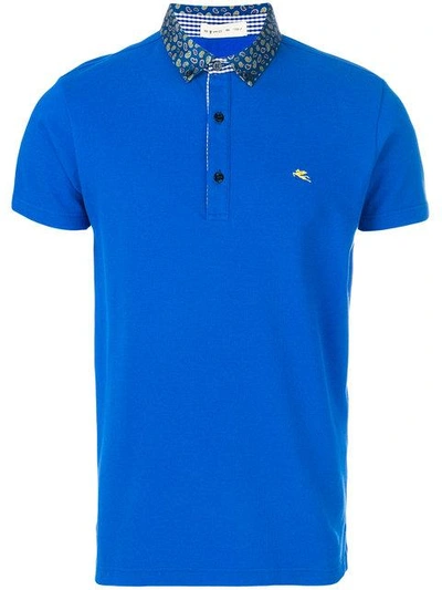 Shop Etro Paisley Print Collar Polo Shirt In Blue