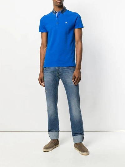 Shop Etro Paisley Print Collar Polo Shirt In Blue