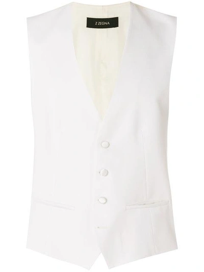 Shop Z Zegna Three Button Waistcoat In White