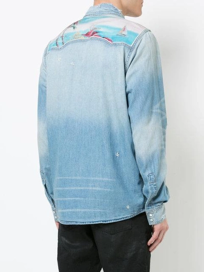 Shop Amiri Aloha Printed Denim Shirt In Blue